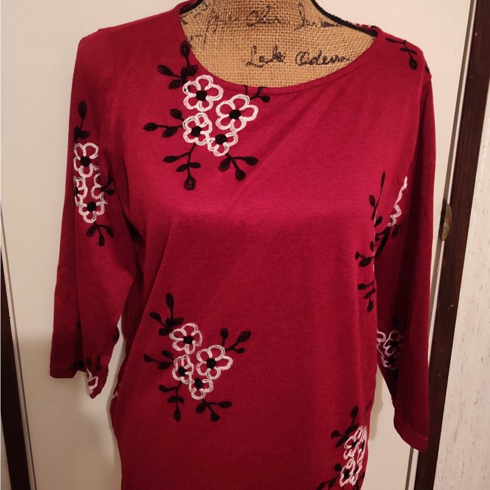 Anne Klein Burgundy Floral Top